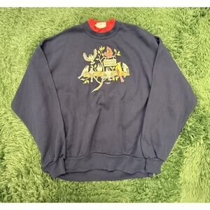Alder Brook Jerzees Board Meeting Birds Sweatshirt Navy Blue Red Collar Women's